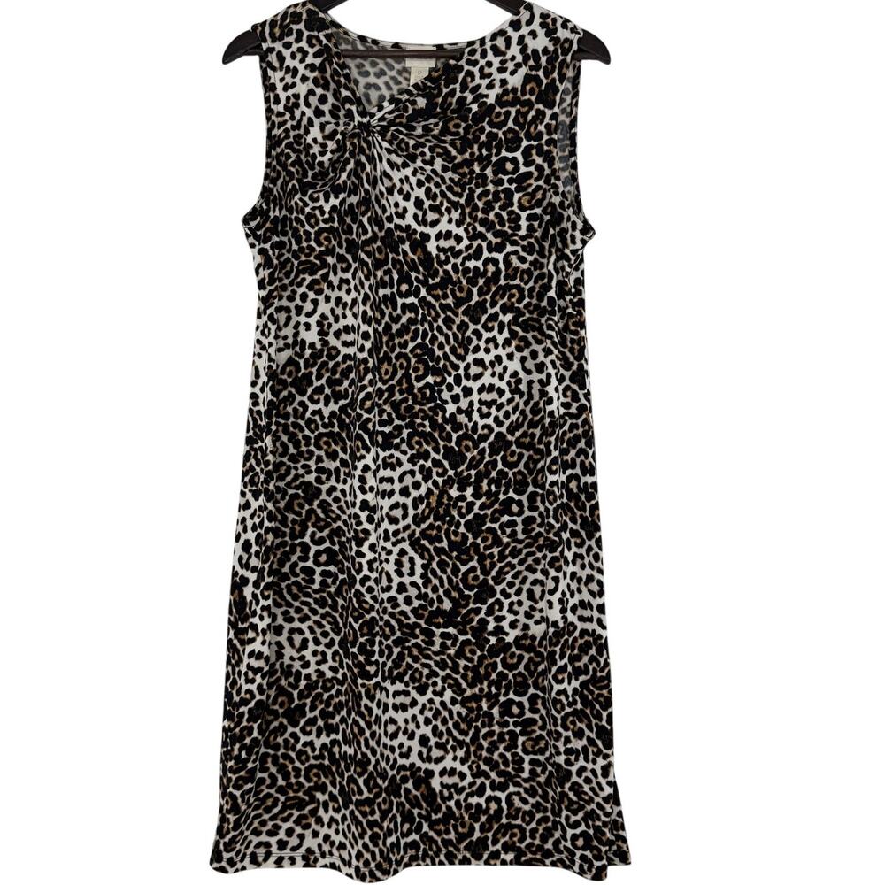 Chico's Leopard Print Midi Dress Womens Size 2 (12/14 Large) Sleeveless Stretch